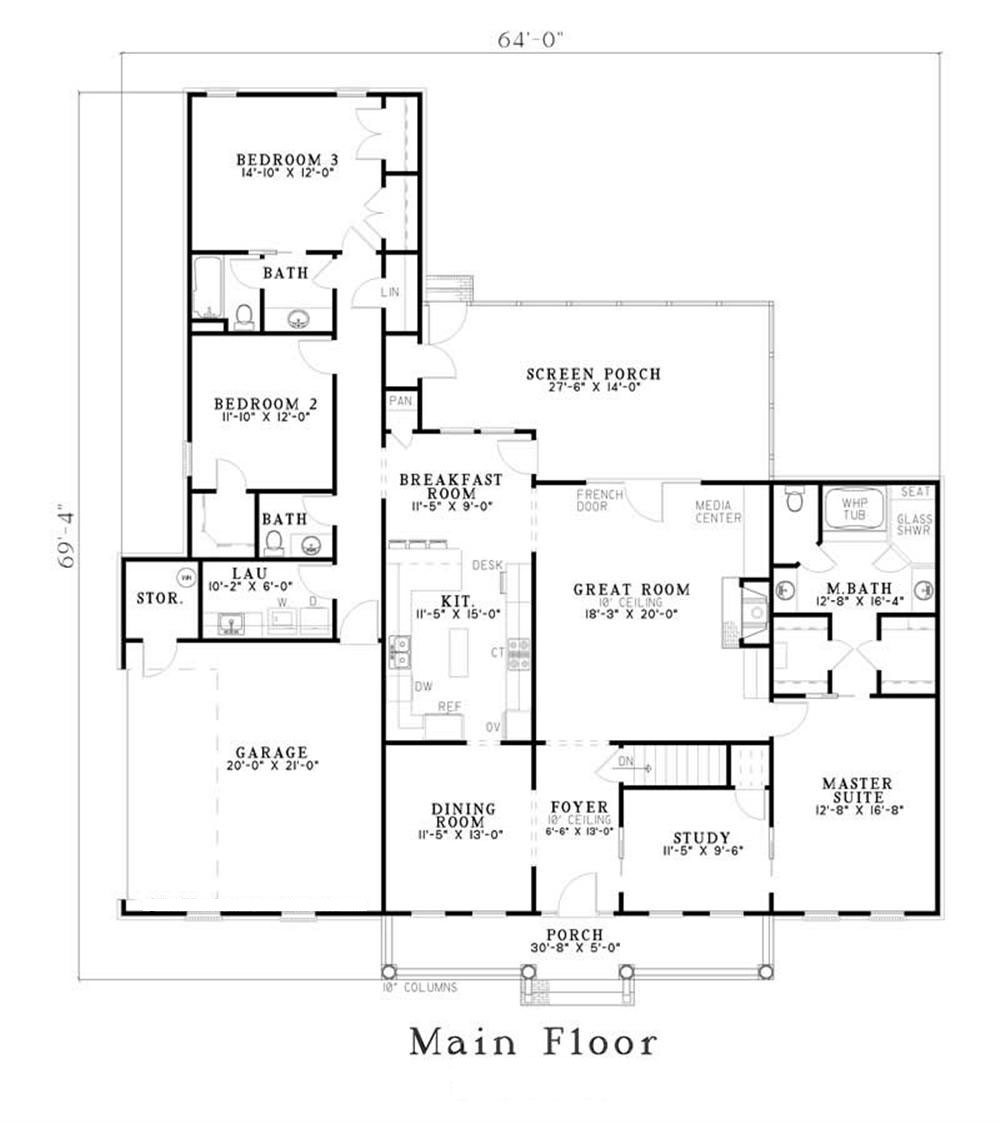 Floor Plan First Story of Country Plan #153-1389
